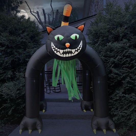 Haunted Hill Farm 10-Ft Tall Black Cat Arch Blow Up Inflatable with Lights, Outdoor Halloween Inflatable Decoration for Lawn and Yard, Giant Spooky Holiday Decor