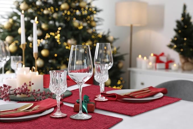 homing Red Cloth Placemats Set of 8 – Cotton Linen Blend Washable Farmhouse Dining Table Mats for Christmas, Easy to Clean, 13 x 19 Inch