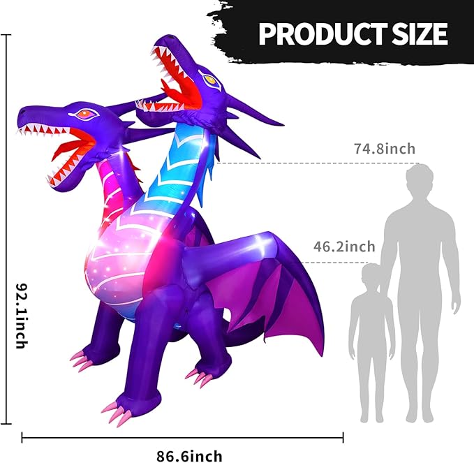 Max Fun Halloween Inflatables Dragon Decorations with LED Build-in Halloween Yard Decoration Blow Up Inflatables for Outdoor Indoor Garden Lawn (8FT-Halloween Inflatables Dragon)