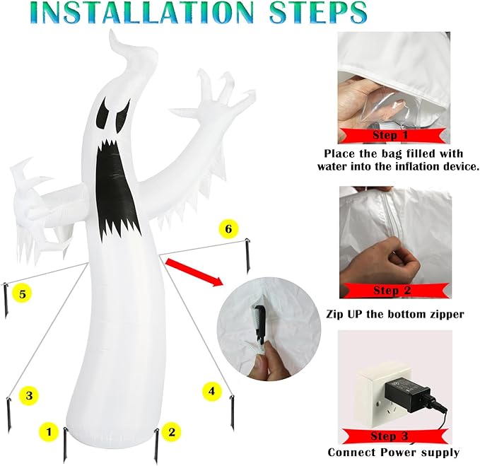 12FT Halloween Inflatables Colorful Ghost Outdoor Halloween Decoration Blow Up for Halloween Outdoor Yard Decorations, Garden, Lawn (12FT Ghost)