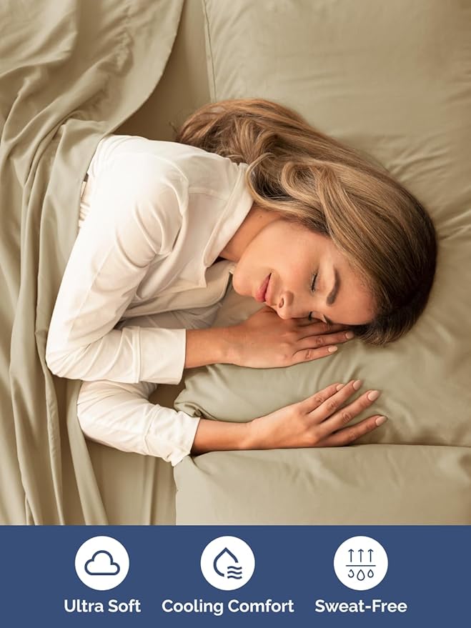 Extra Deep King Sheet Set - 6 Piece Breathable and Cooling Sheets - Hotel Luxury Bed Sheets Set - Easy & Secure Fit - Soft, Wrinkle Free and Comfy Sheets Set - Beige Sheet Set with Extra Deep Pockets