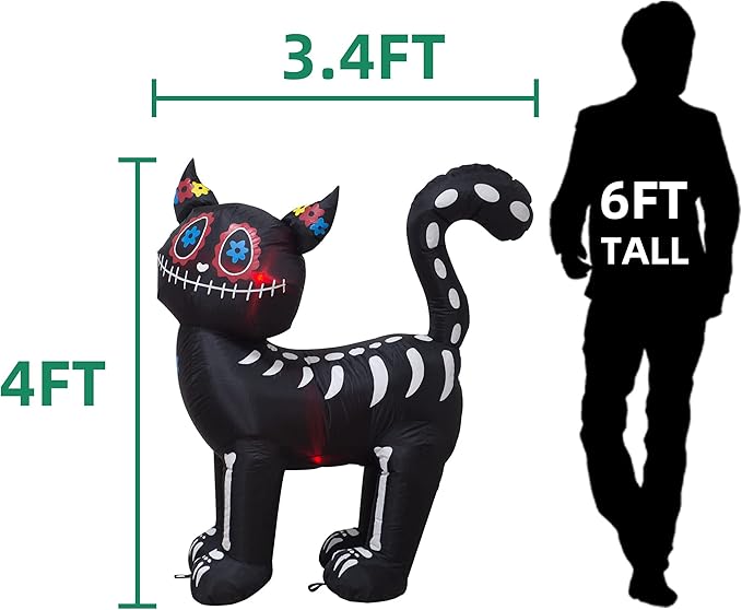 4 Feet Tall Halloween Inflatable Black Cat LED Lights Decor Outdoor Indoor Holiday Decorations,Blow up Lighted Yard Decor, Giant Lawn Inflatable Home Garden Party Decoration
