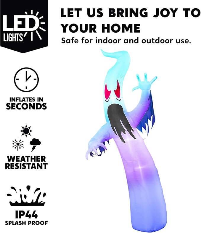 Joiedomi 12 FT Tall Halloween Inflatables Outdoor Decorations, Inflatable Ghost Halloween Decor Outdoor, Ghost Blow Ups for Yard with Blue Ice LEDs for Outside Decorations