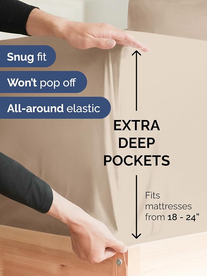 Extra Deep Twin XL Sheet Set - 4 Piece Breathable & Cooling Sheets - Hotel Luxury Bed Sheets Set - Easy & Secure Fit - Soft, Wrinkle Free & Comfy Sheets Set - Wheat Sheet Set with Extra Deep Pockets