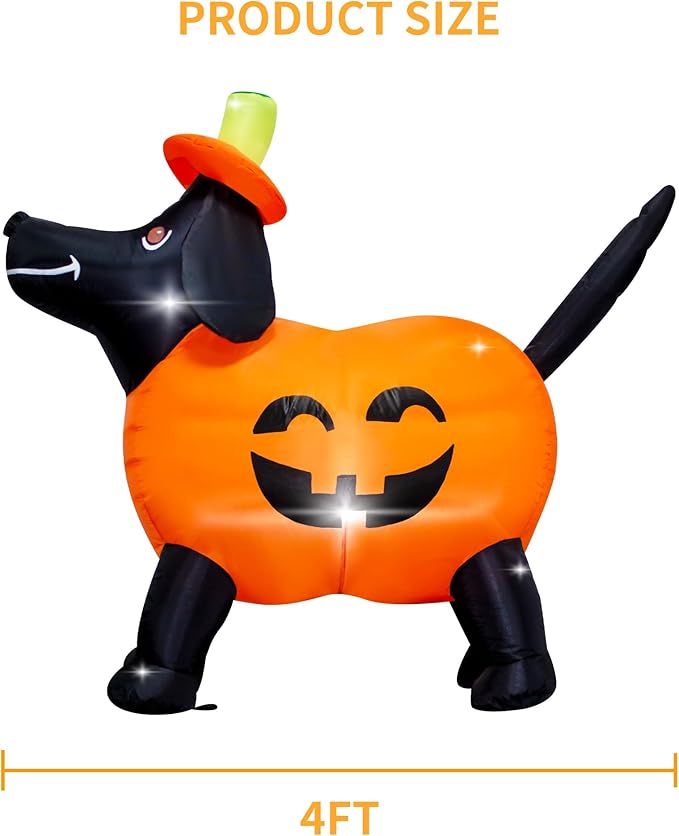 4FT Long Halloween Inflatable Pumpkin Dog Decoration with LED Lights Pumpkin Dachshund Blow up Decorations Outdoor Indoor Holiday Yard Graden Decor
