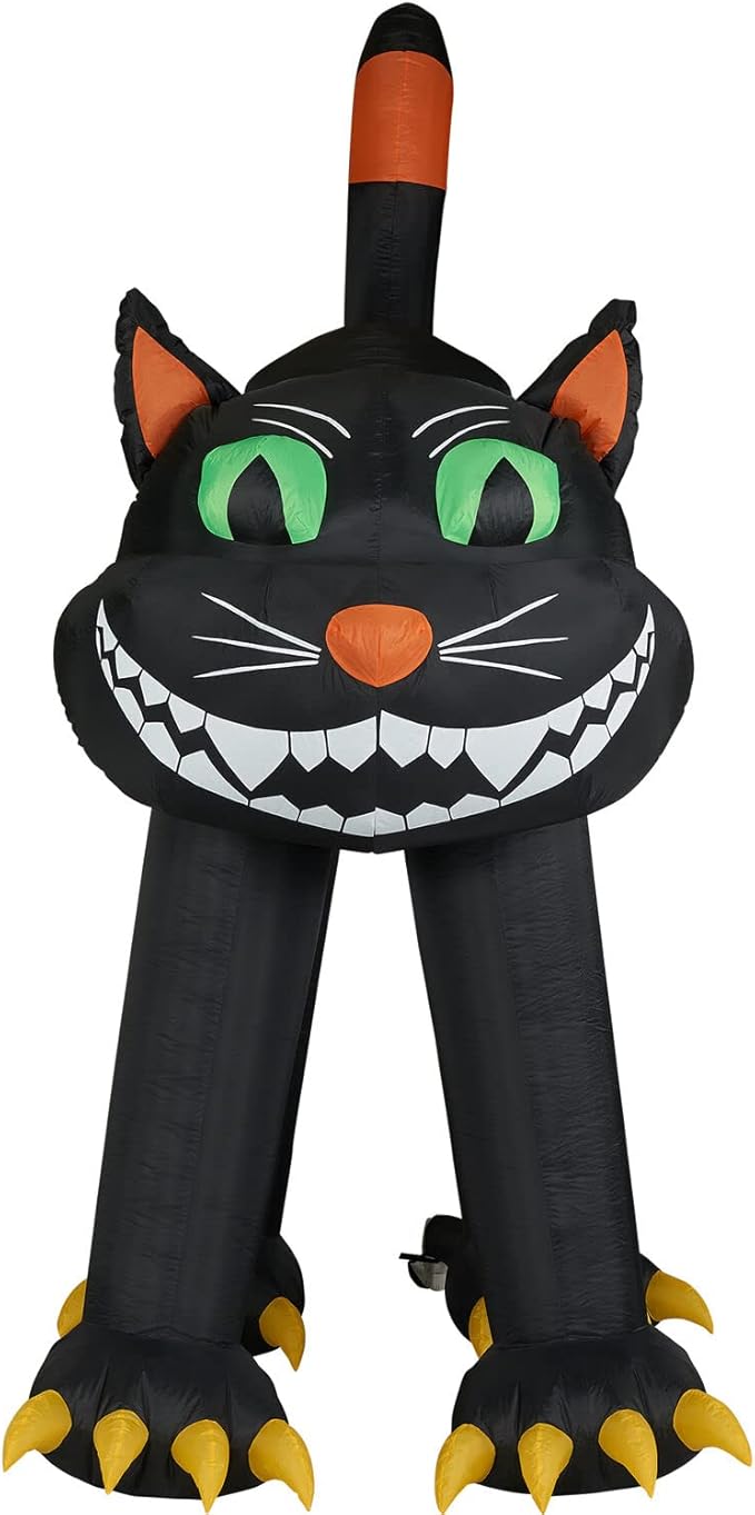 Haunted Hill Farm 10-ft. Black Cat Blow Up with Lights, Halloween Outdoor Decorations for Patio and Yard, Giant Spooky Weather Resistant Outdoor Inflatables for Home or Haunted House