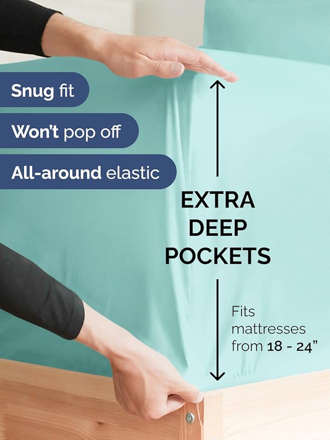 Extra Deep Full Sheet Set - 6 Piece Breathable & Cooling Sheets - Hotel Luxury Bed Sheets Set - Easy & Secure Fit - Soft, Wrinkle Free & Comfy Sheets Set - Spa Blue Sheet Set with Extra Deep Pockets