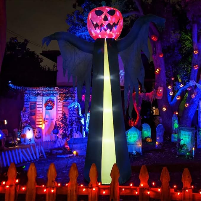 10.3Ft Halloween Inflatable Pumpkin Ghost, Halloween Blow Up Yard Decoration with LED Lights and Scary Sound for Halloween Outdoor Decoration, Giant Inflatables Ghost Yard Prop