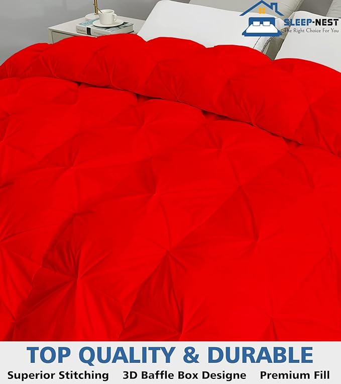 SLEEP-NEST California King Comforter 102x96 Hotel Quality Pintuck Style - 1 Piece Down Alternative Pinch Pleat Comforter with 8 Tabs, 350 GSM - Super Soft All Season Cal King Duvet Insert - Red