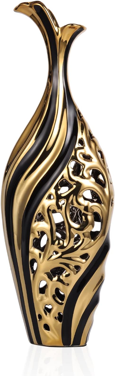 19 Inch Tall Floor Vase, Black and Gold Ceramic Vase, Pottery Decorative Vase, Unique Pampas Grass Vase for Living Room Floor, Home Office, Porch Home Centerpieces Decorative Large Vase