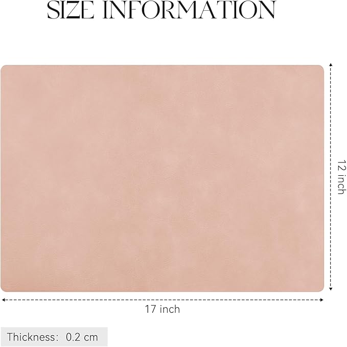 MOSAYT Vinyl Placemats Set of 8-12 X 17 Inch - Faux Leather 100% Waterproof Oil-Proof Wipeable PU Place Mats, Heat Resistant Reversible Table Mats for Kitchen, Dining, Outdoor (Pink)