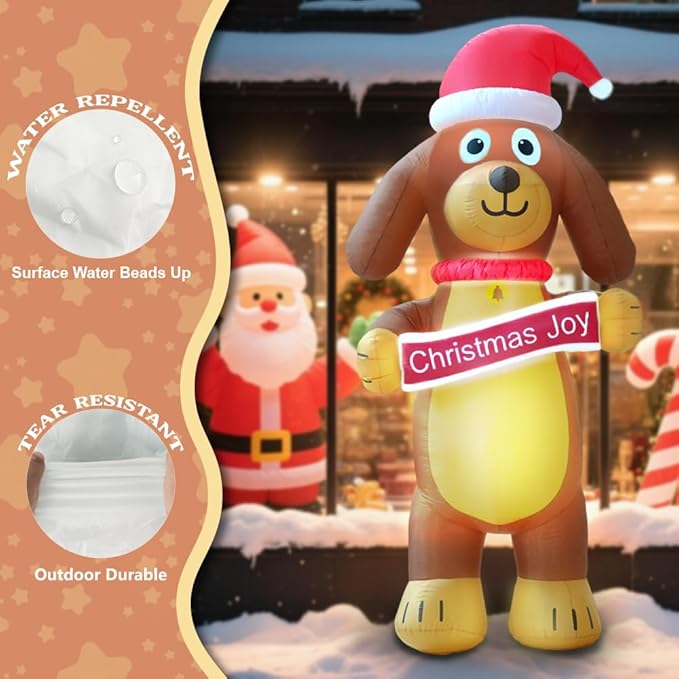 GARIG 10FT Christmas Inflatables Christmas Puppy Dog Outdoor Decorations, Christmas Blow Up Yard Decorations with Built-in LEDs for Xmax Outdoor Party, Yard, Garden