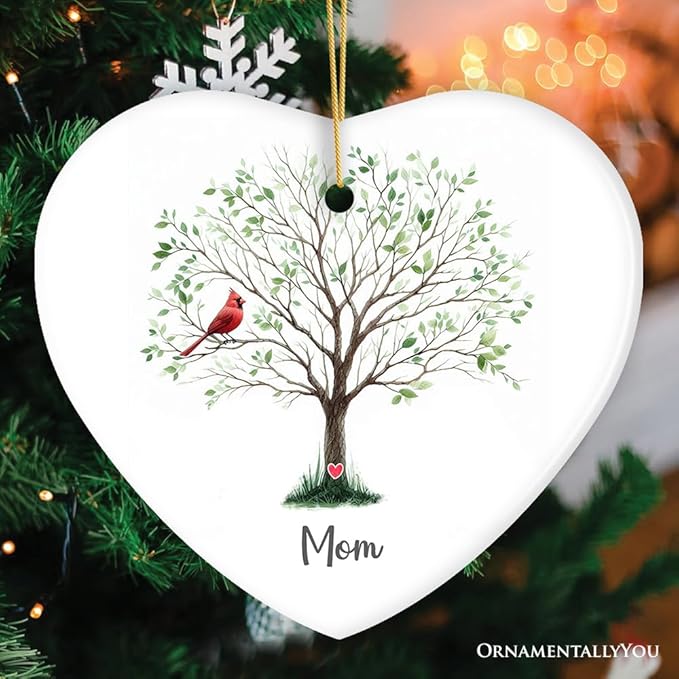 in Loving Memory of Mom and Dad Cardinal on a Tree Ornament, Heavenly Christmas Remembrance Gift, Mom Version