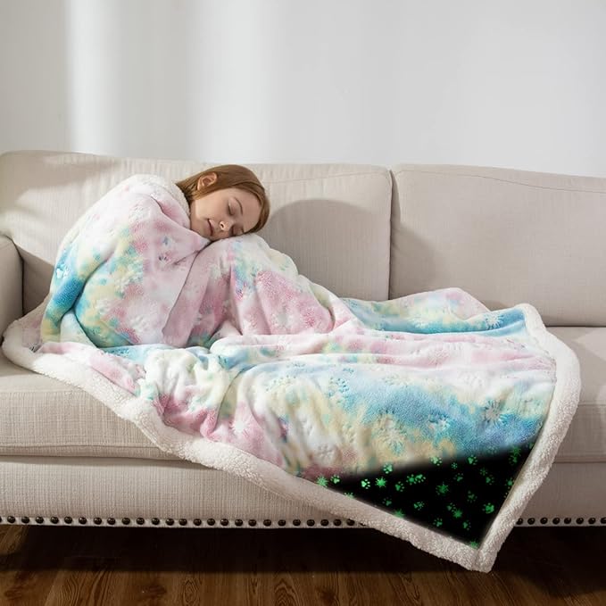 COSUSKET Glow in The Dark Blanket for Kids, Animal Paws Luminous Birthday Super Soft Fuzzy Plush Sherpa Furry Fleece Colorful Throw Blanket 50"x60" Boys Girls Gifts