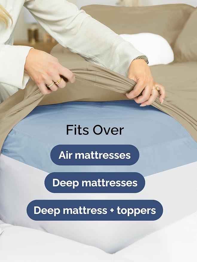 Extra Deep King Sheet Set - 6 Piece Breathable and Cooling Sheets - Hotel Luxury Bed Sheets Set - Easy & Secure Fit - Soft, Wrinkle Free and Comfy Sheets Set - Beige Sheet Set with Extra Deep Pockets