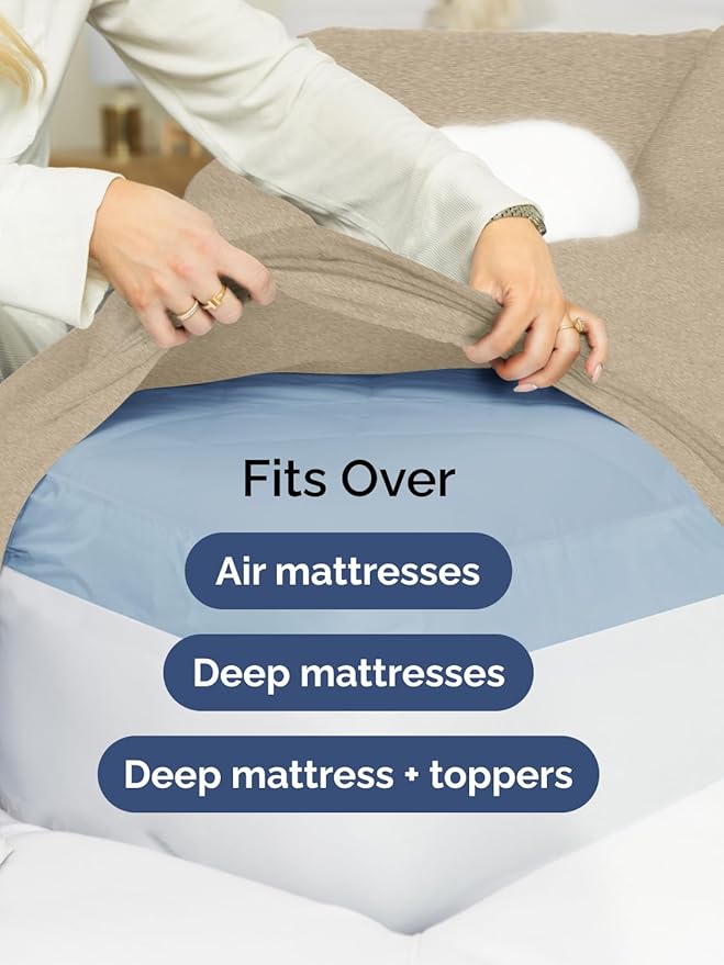 Extra Deep Queen Sheet Set - 6 Piece Breathable & Cooling Sheets - Hotel Luxury Bed Sheets Set - Easy Fit - Soft, Wrinkle Free & Comfy Sheets Set - Heathered Beige Sheet Set with Extra Deep Pockets
