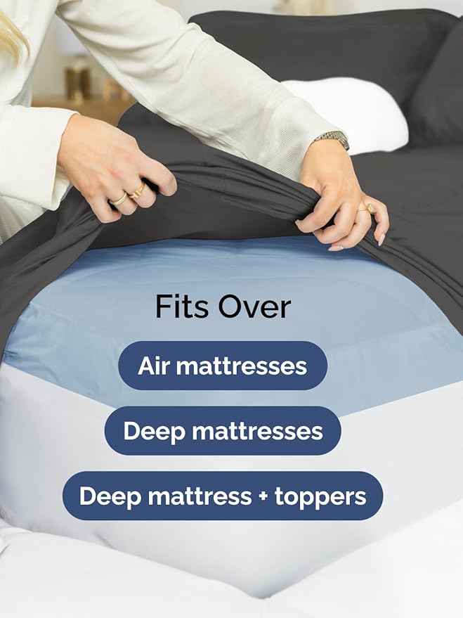 Extra Deep Twin Sheet Set - 4 Piece Breathable & Cooling Sheets - Hotel Luxury Bed Sheets Set - Easy & Secure Fit - Soft, Wrinkle Free & Comfy Sheets Set - Charcoal Sheet Set with Extra Deep Pockets