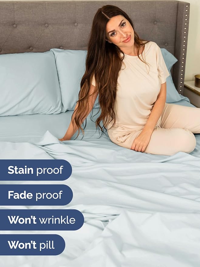 Extra Deep Queen Sheet Set - 6 Piece Breathable & Cooling Sheets - Hotel Luxury Bed Sheets Set - Easy & Secure Fit - Soft, Wrinkle Free & Comfy Sheets Set - Ice Blue Sheet Set with Extra Deep Pockets