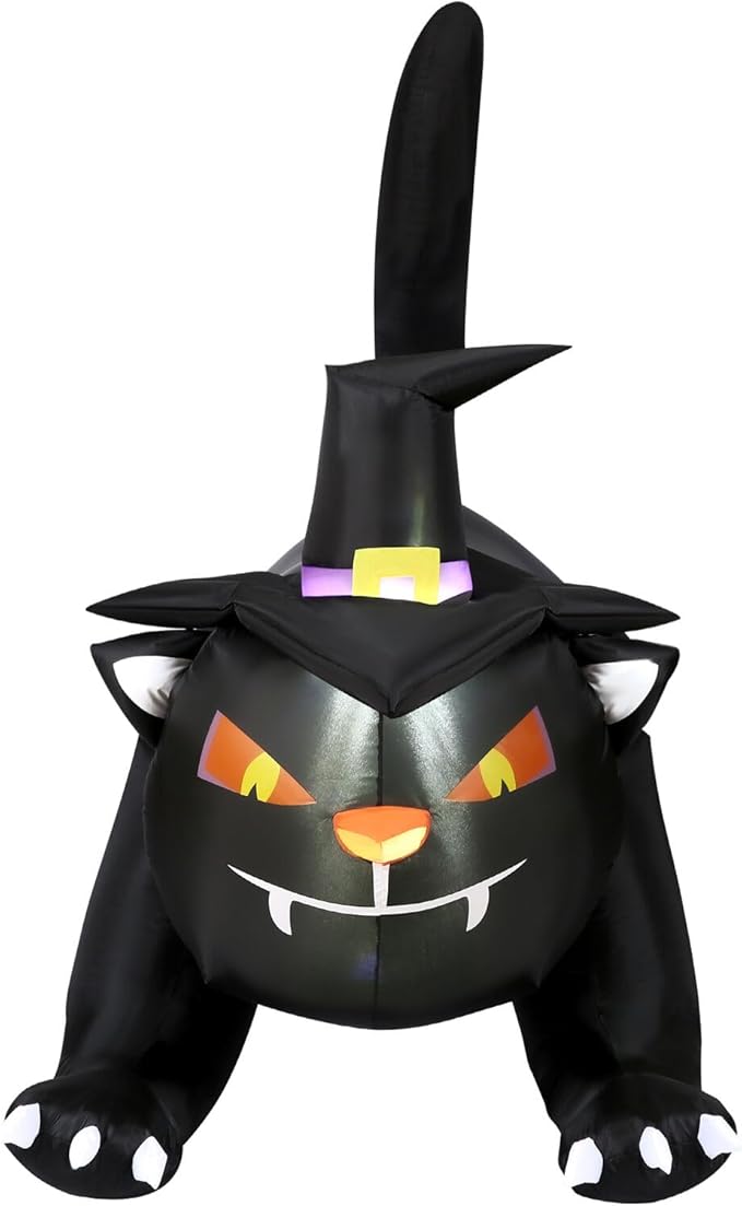 Haunted Hill Farm 6-ft. Wide Black Cat Blow Up with Lights, Outdoor Halloween Inflatable Decoration for Lawn and Yard, Giant Spooky Holiday Decor