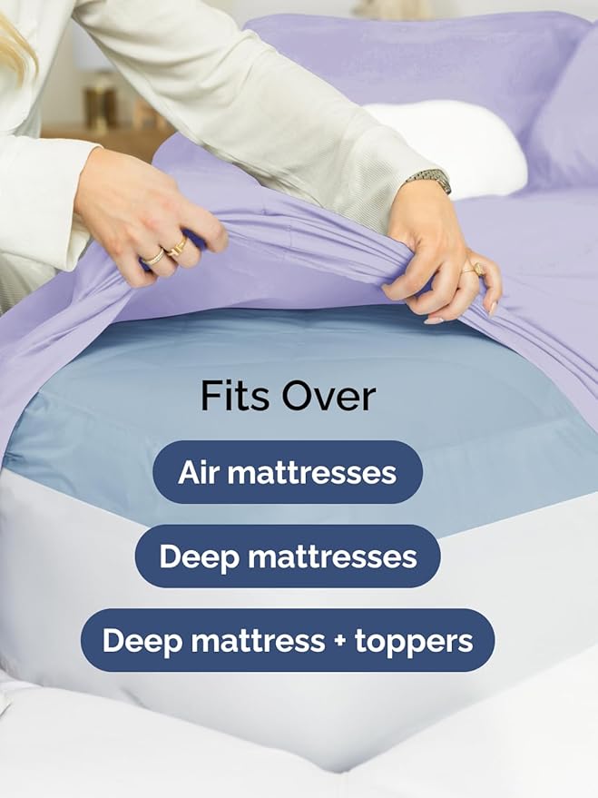 Extra Deep Queen Sheet Set - 6 Piece Breathable & Cooling Sheets - Hotel Luxury Bed Sheets Set - Easy & Secure Fit - Soft, Wrinkle Free & Comfy Sheets Set - Lavender Sheet Set with Extra Deep Pockets