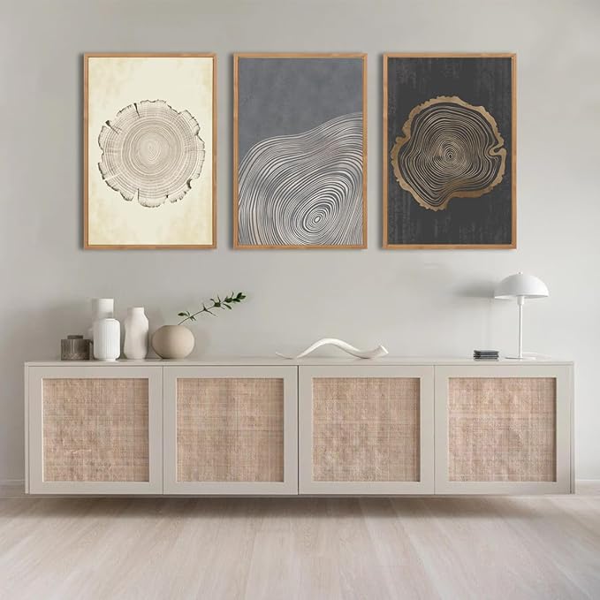 IARTTOP Framed Tree Ring Wall Art Set of 3 Modern Abstract Wood Stump Wall Decor for Living Room Bedroom1Office 16x24 Inch