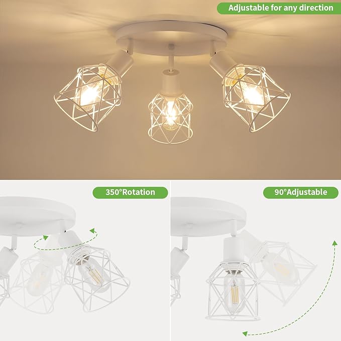 WILON Flush Mount Ceiling Light, Kitchen Lighting Fixtures 3-Light Semi Flush Mount Light, Multi-Directional White Ceiling Track Lighting for Kitchen Hallway Dining Room Entryway(E26 Base)