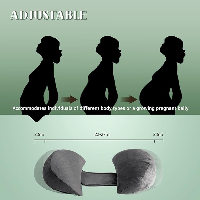 DOWNCOOL Pregnancy Pillow, Grey Maternity Pillow for Pregnant Women, Pregnancy Pillows for Sleeping with Removable Cover, Support for Back, Belly, Legs