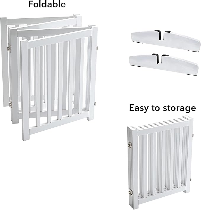 LZRS Solid Hardwood Freestanding Pet Gate, White, 30" Height-4 Panels, Dog, All Ages, Wood