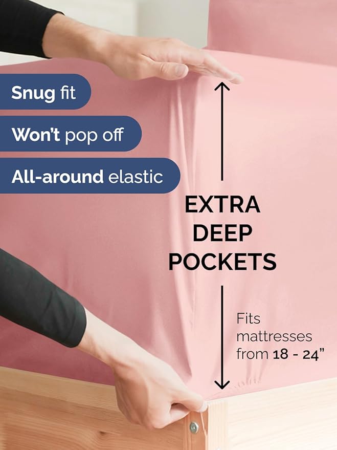 Extra Deep Full Sheet Set - 6 Piece Breathable & Cooling Sheets - Hotel Luxury Bed Sheets Set - Easy & Secure Fit - Soft, Wrinkle Free & Comfy Sheets Set - Baby Pink Sheet Set with Extra Deep Pockets