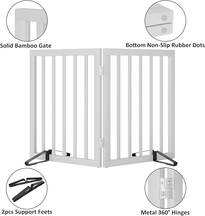 Freestanding Wooden Dog Gate 2 Panel, Foldable Dog Gate for Stairs, Pet Gates for Doorways House, 24-inch Tall Pet Gate