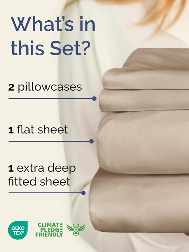 Extra Deep Twin XL Sheet Set - 4 Piece Breathable & Cooling Sheets - Hotel Luxury Bed Sheets Set - Easy & Secure Fit - Soft, Wrinkle Free & Comfy Sheets Set - Wheat Sheet Set with Extra Deep Pockets