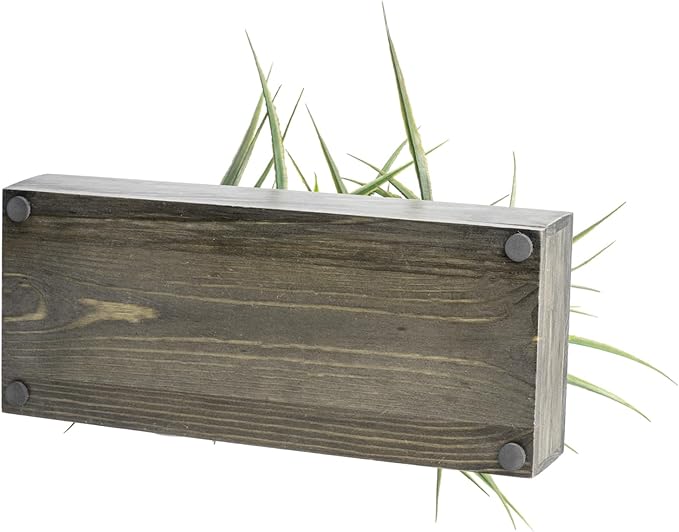 MyGift Large Artificial Green Grass Plants Potted in 14 Inch Vintage Weathered Gray Solid Wood Rectangular Planter Box, Decorative Tabletop Faux Greenery Centerpiece Décor