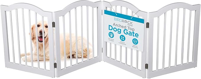 INTERNET'S BEST Arched Top Dog Gate | 4 Panel, 24" H Wooden Pet Barrier for Dogs or Cats | Freestanding Folding Room Divider for Doorways, Hallways, Stairs, and Porch | Portable, Extra Wide | White