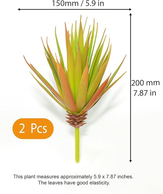 LJY 2 Pieces Realistic Artificial Faux Succulent Yucca Vera Greenhouse Small Plants Unpotted for Home Garden Decoration (Autumn Green)