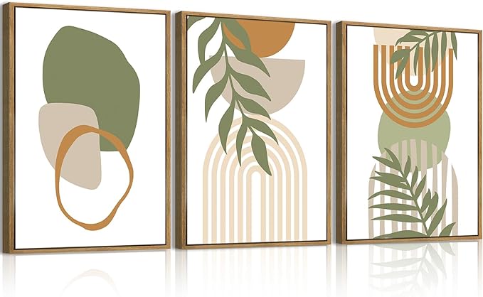 IARTTOP Sage Green Boho Wall Art Framed Abstract Bohemian Canvas Wall Art Mid Century Modern Wall Decor For Living Room Bedroom Office 12x16 Inch Set Of 3