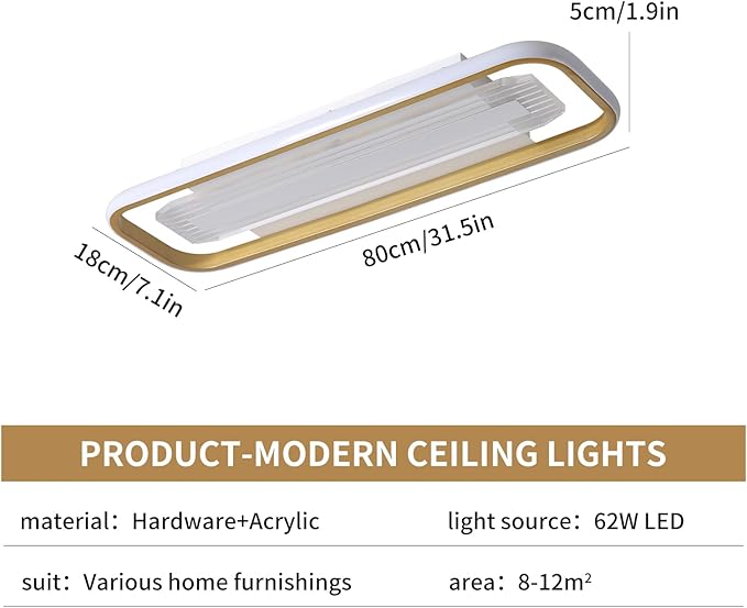 Becailyer Modern Ceiling Light, 62W Dimmable LED Flush Mount Ceiling Lamp, 31.49" Acrylic Linear Chandelier Lighting Close to Ceiling Light Fixture for Living Dining Room Kitchen Bedroom Hallway, Gold