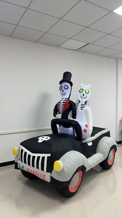 7FT Halloween Inflatable Ghost Couple Driving Halloween Decorations Spooky Blow Up Decor with LED Lights Indoor Outdoor Yard Garden Party Holiday Decorations