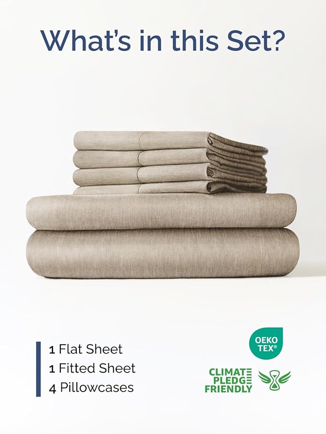 Extra Deep Queen Sheet Set - 6 Piece Breathable & Cooling Sheets - Hotel Luxury Bed Sheets Set - Easy Fit - Soft, Wrinkle Free & Comfy Sheets Set - Heathered Beige Sheet Set with Extra Deep Pockets