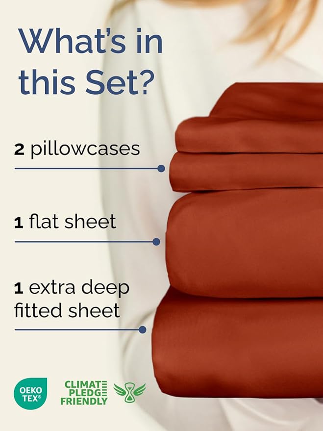 Extra Deep Twin XL Sheet Set - 4 Piece Breathable and Cooling Sheets - Hotel Luxury Bed Sheets Set - Easy Fit - Soft, Wrinkle Free and Comfy Sheets Set - Terracotta Sheet Set with Extra Deep Pockets