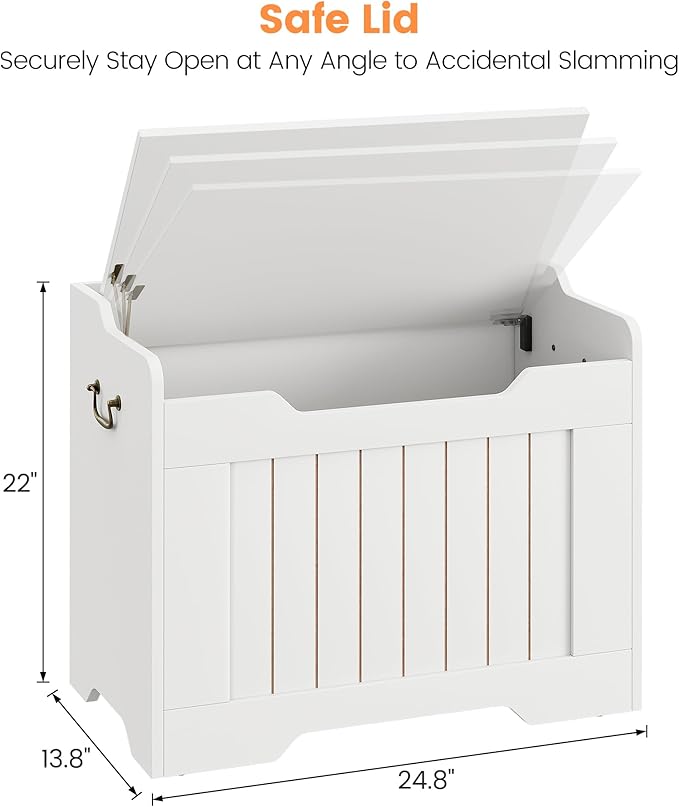 IDEALHOUSE Storage Chest, 24.8" Toy Chest for Boys Girls, Kids Wood Large Toy Box, Storage Bench with Safety Hinge,Storage Trunk for Entryway, Living Room, Bedroom, Playroom, White
