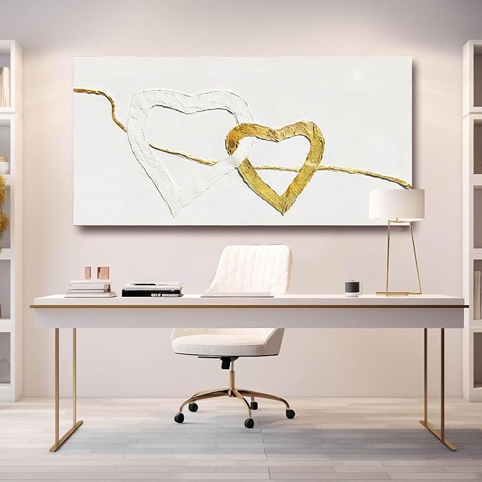 GAIDUOMAI White and Gold Abstract Wall Art Minimalist Wall Decor Heart Painting Living Room Canvas Picture Line Art for Bedroom 29x58 Inch Gallery Wall Art