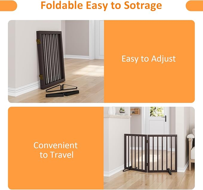 Freestanding Foldable Dog Gate 2 Panel,Fully Assembled Dog Gates for Doorways, Wooden Pet Gates for The House, 24-inch Tall Pet Gate Indoor