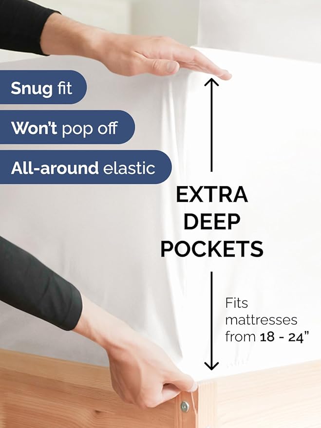 Extra Deep Split King Sheet Set - 7 Piece Breathable & Cooling Sheets - Hotel Luxury Bed Sheets Set - Easy Fit - Soft, Wrinkle Free & Comfy Sheets Set - Antique White Sheet Set w/Extra Deep Pockets