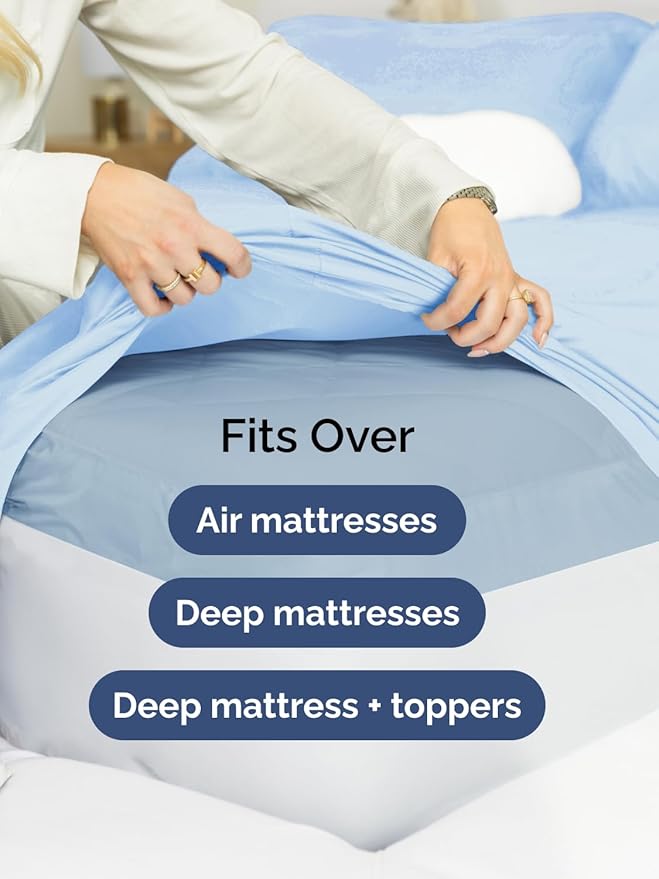 Extra Deep Cal King Sheet Set - 6 Piece Breathable and Cooling Sheets - Hotel Luxury Bed Sheets Set - Easy Fit - Soft, Wrinkle Free and Comfy Sheets Set - Light Blue Sheet Set with Extra Deep Pockets