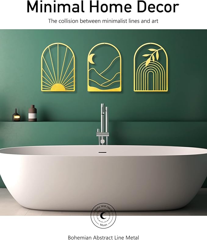 Sokurdeg Boho Metal Wall Art, 3 Pack, 12 x 17 in, Modern Abstract Line Wall Decor for Living Room, Bedroom, Bathroom