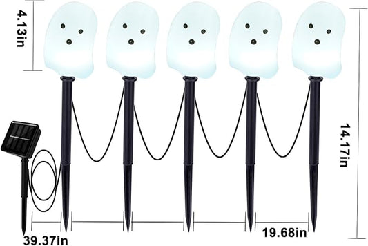 BRIGHTDECK Solar Halloween Ghost Pathway Lights, 5 Pack Ghost Stake Lights, Durable Waterproof Outdoor Halloween Decoration for Garden, Patio, Walkway, and Yard (5Pcs Ghost)