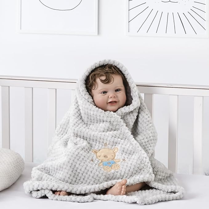 CREVENT 30''X40'' Cute Cozy Fluffy Warm Baby Blanket for Girls Boys Infants Toddlers' Bedding Crib Cot Stroller, Baby Shower Birthday Newborn's Gift Grey- Baby Bear