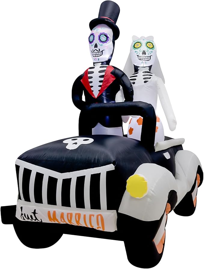 7FT Halloween Inflatable Ghost Couple Driving Halloween Decorations Spooky Blow Up Decor with LED Lights Indoor Outdoor Yard Garden Party Holiday Decorations