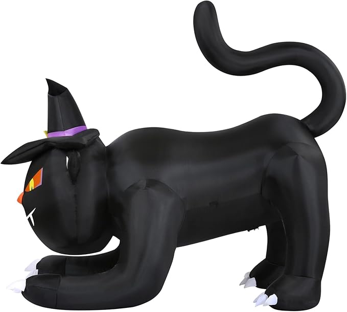 Haunted Hill Farm 6-ft. Wide Black Cat Blow Up with Lights, Outdoor Halloween Inflatable Decoration for Lawn and Yard, Giant Spooky Holiday Decor