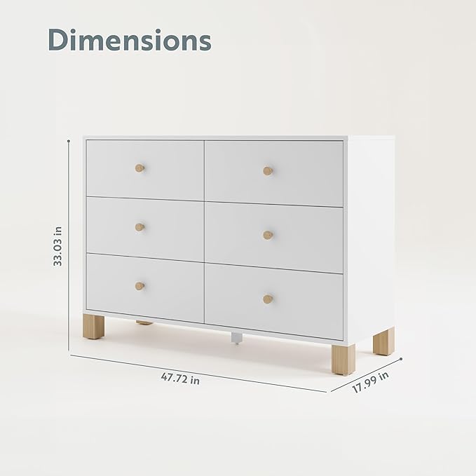 Storkcraft California 6-Drawer Double Dresser (White with Driftwood) - GREENGUARD Gold Certified, Interlocking Drawer System, Dresser Drawer Organizer for Kids Bedroom